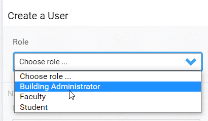 the Role drop-down list on the Create a User page
