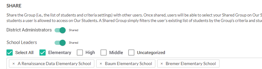 select the schools whose School Leaders need access to the group