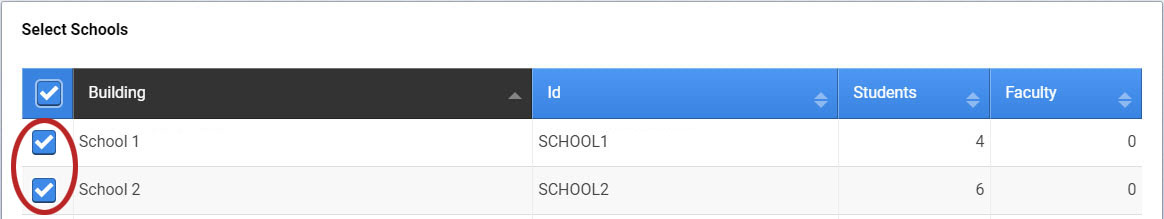 select schools example with two schools checked