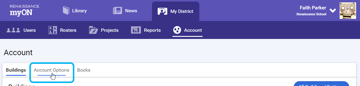 select my district, account, account options