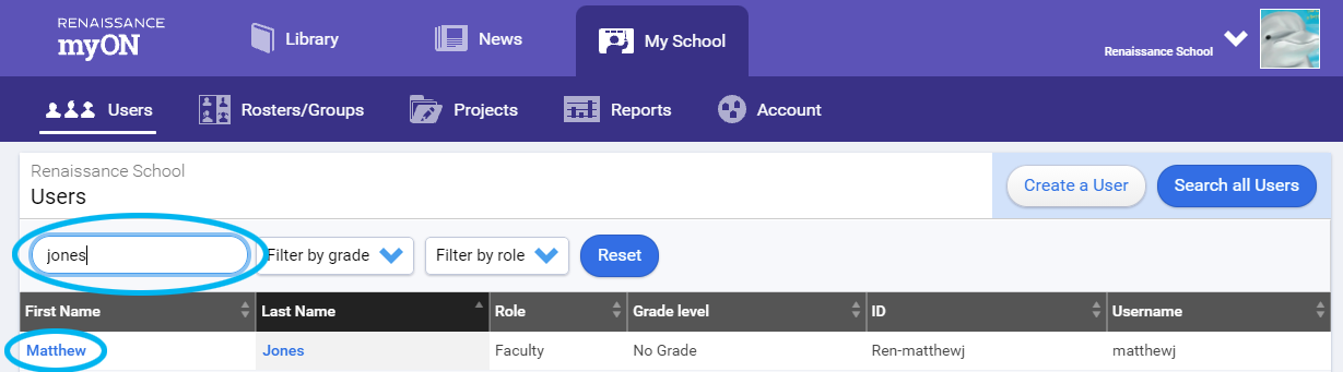 find the user whose information you want to change