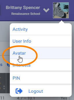select your name, then select Avatar in the menu