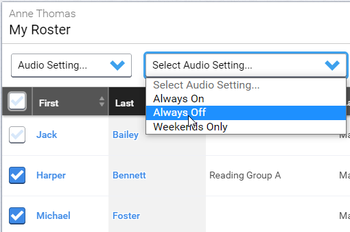 select audio setting always off