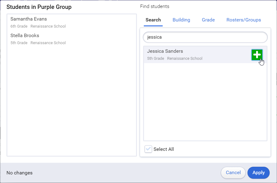 find students to assign using search
