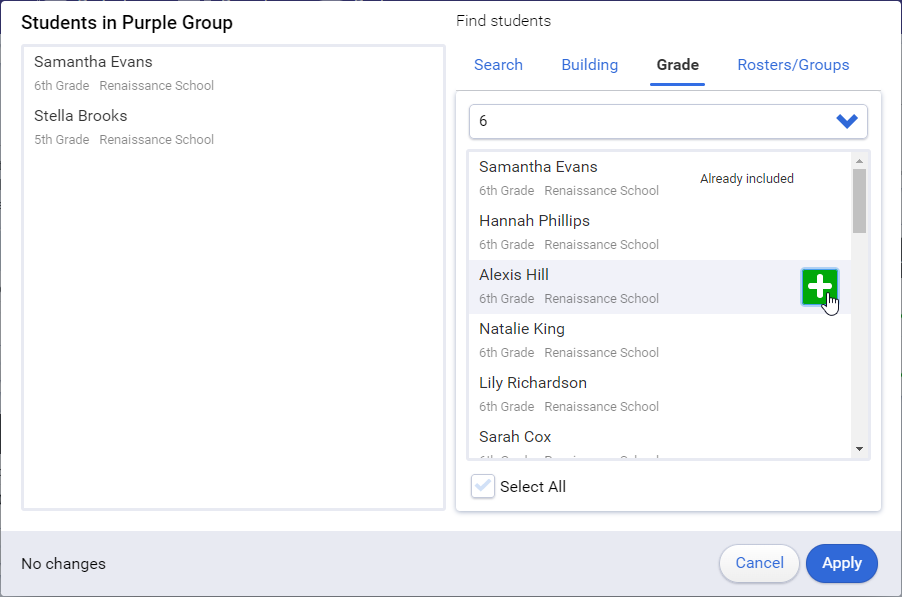 find students to assign by grade