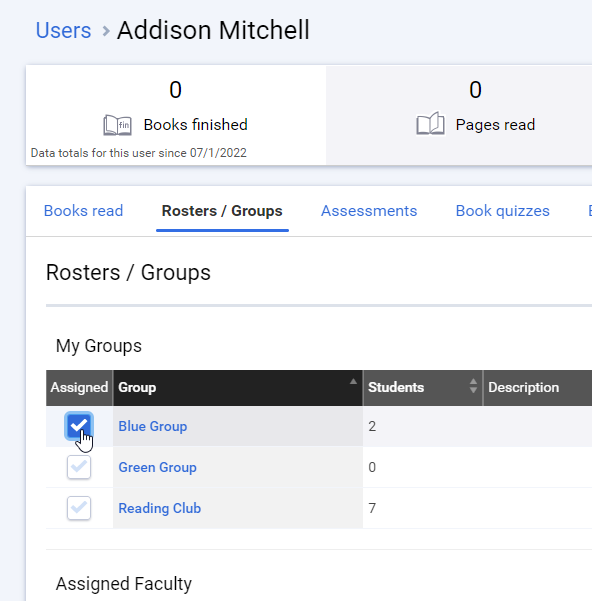 check or uncheck groups for a student