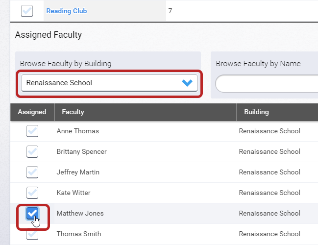 select assigned faculty