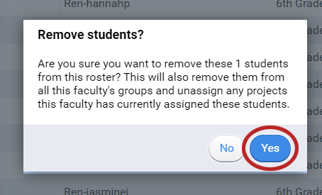 the remove students confirmation message