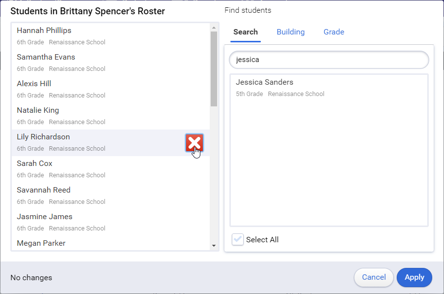 search for students to assign