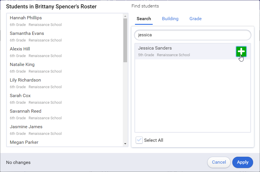 search for students to assign