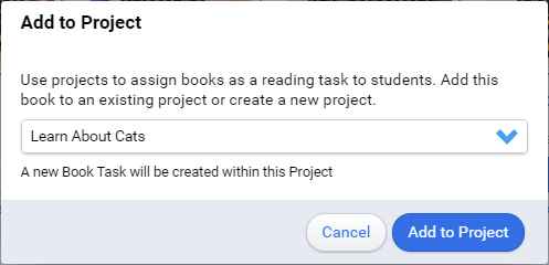 Add to Project window with an existing project selected