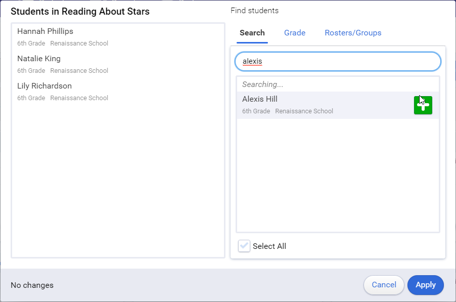 find student to assign with search