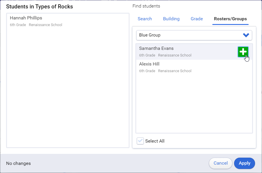 find students to assign by roster or group