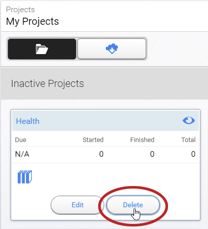 select Delete for the project you want to remove