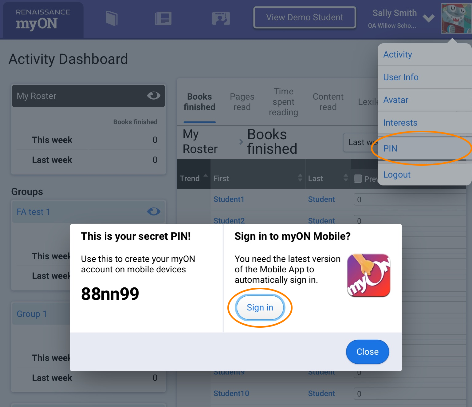 if you are a teacher, select your name, select PIN, and then select Sign In