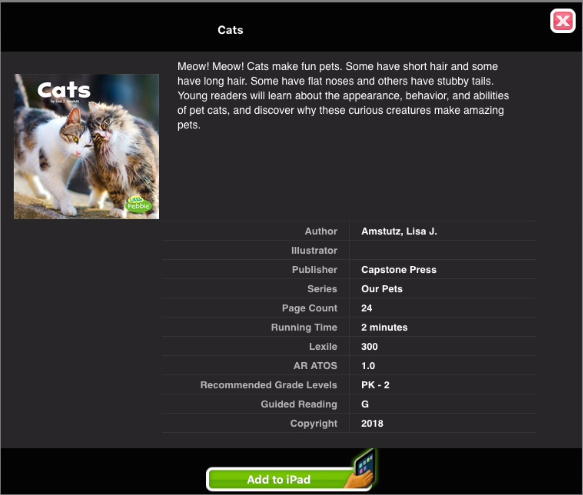 an example of the book information window
