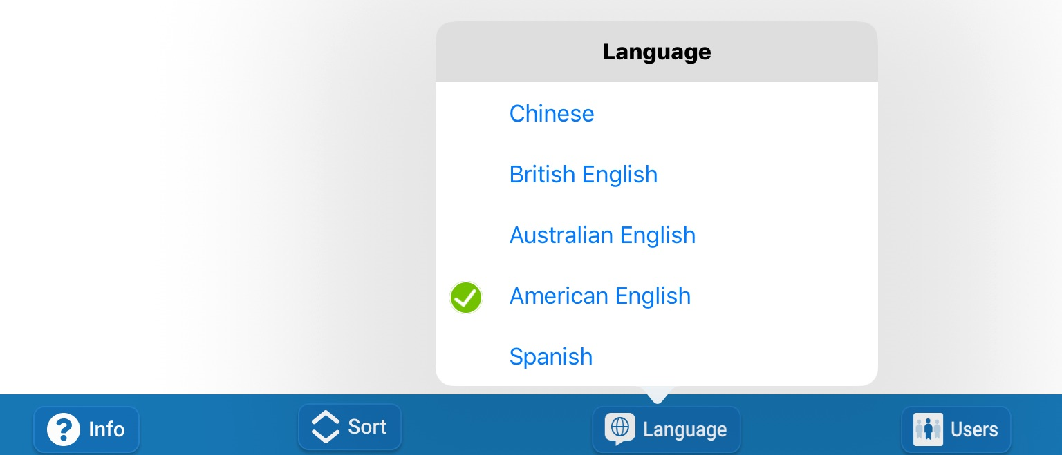 select Language, then choose the language to see the app in