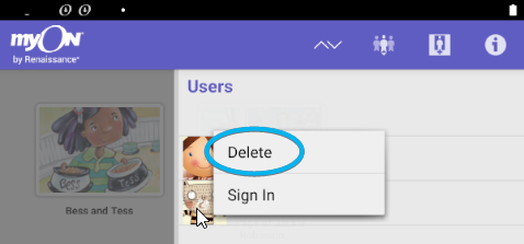 the Delete option shown when you select a user