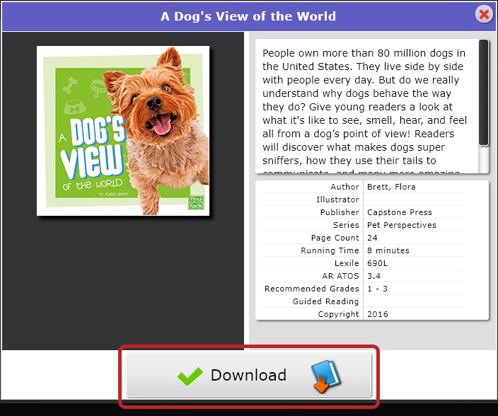 select Download in the book information window