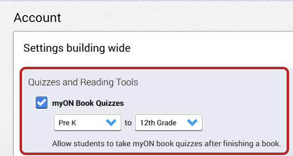 settings for myON book quizzes