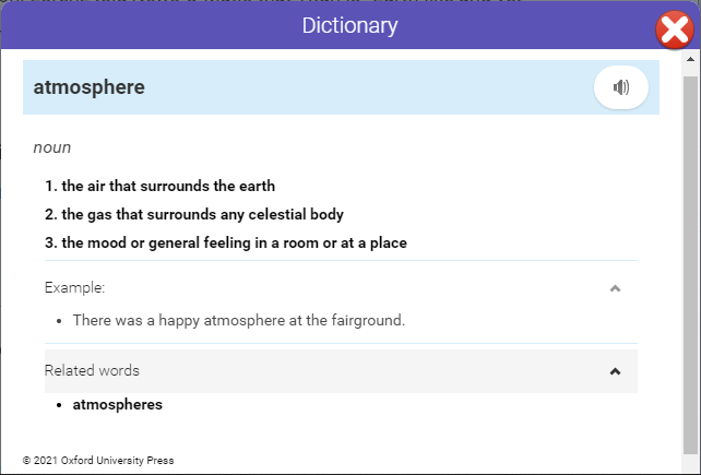example of a dictionary window with more information