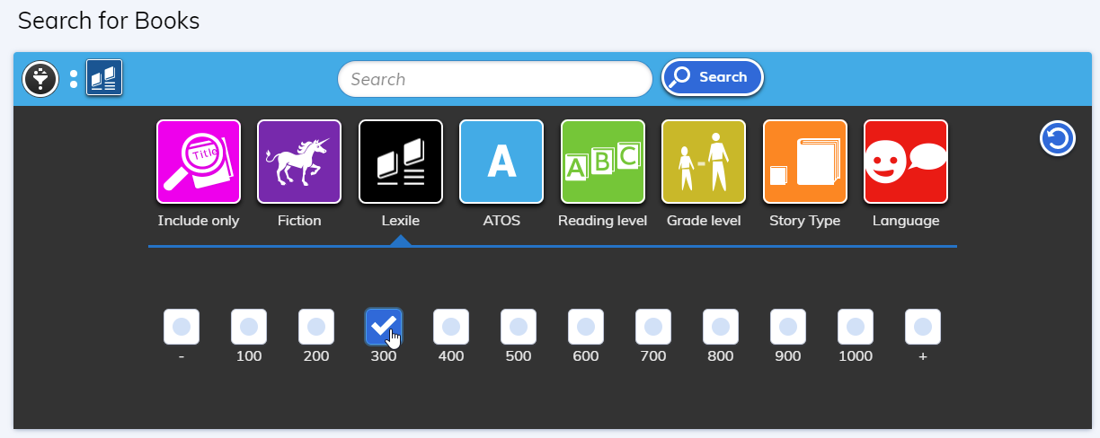 Lexile filter options for younger students