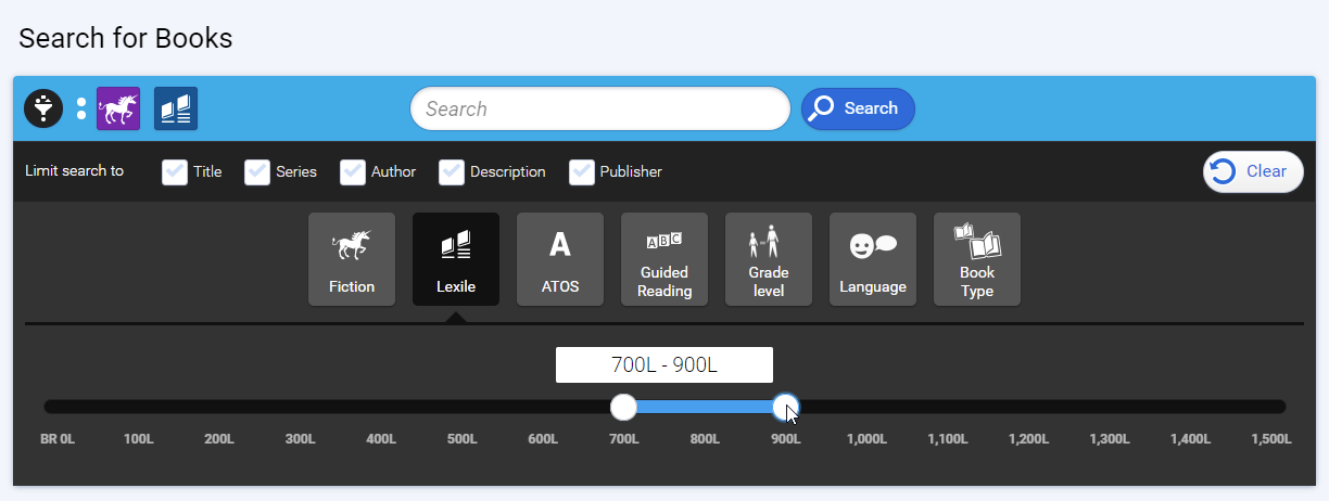 Lexile filter options for older students and teachers