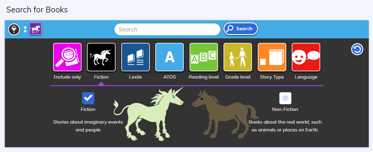 Fiction filter options for younger students