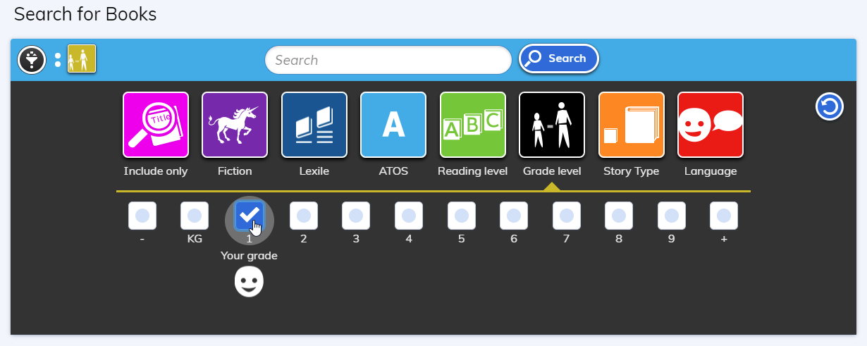 Grade level filter options for younger students