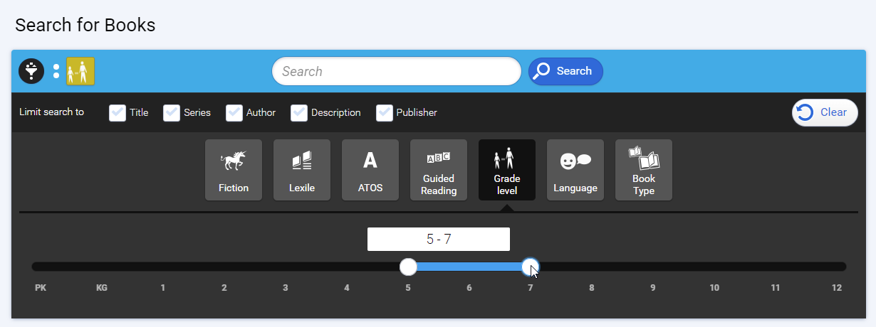 Grade level filter options for older students and teachers