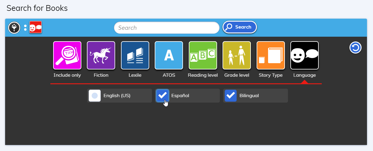 Language filter options for younger students
