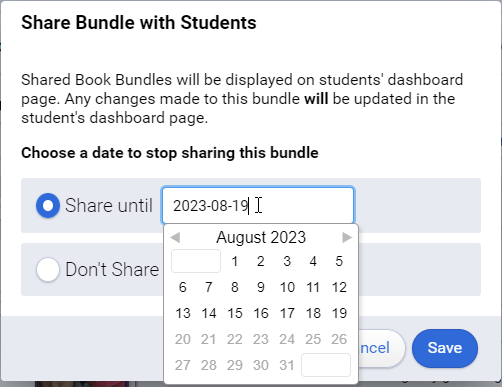 select the date that you want to share the bundle until