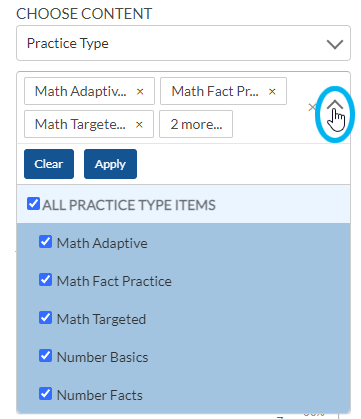 example of the math practice types with check boxes