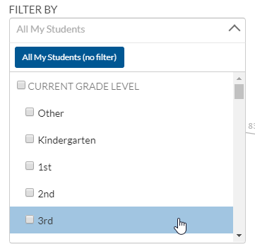 select the Filter By drop-down list and choose filter criteria