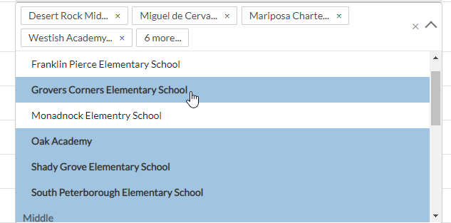 example showing some schools selected and some not selected
