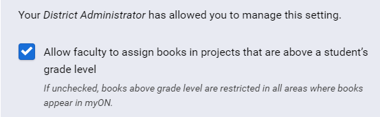 the second Grade-Level Reading setting, for books in projects