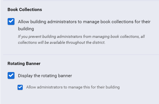 Book Collections and Rotating Banner settings