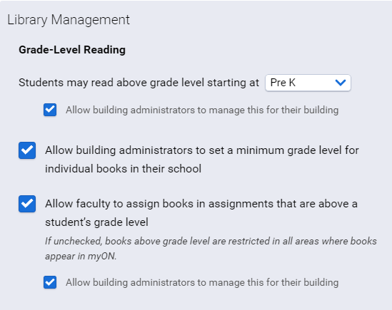 the district grade-level reading options