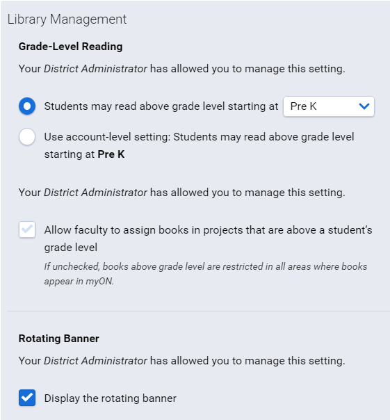 the building Library Management settings