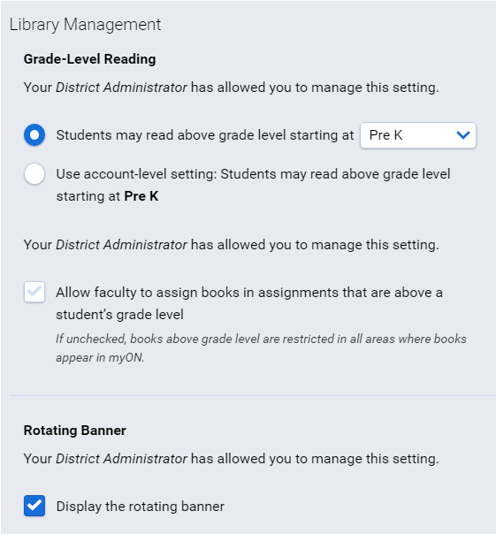 the building Library Management settings