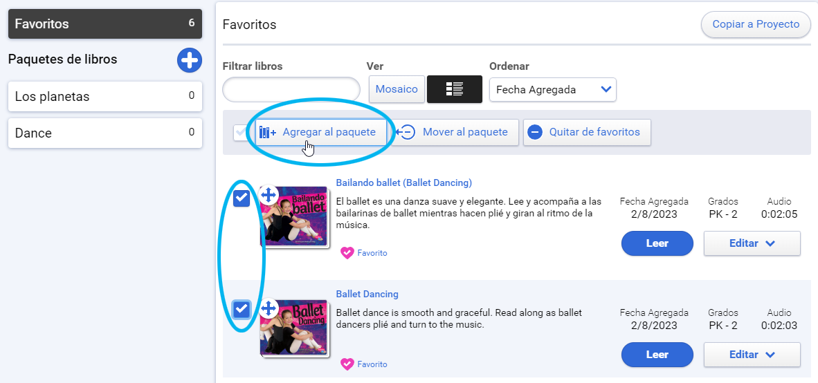 Agregar al paquete