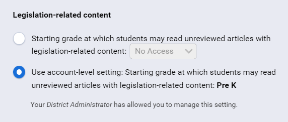 the Legislation-Related Content setting