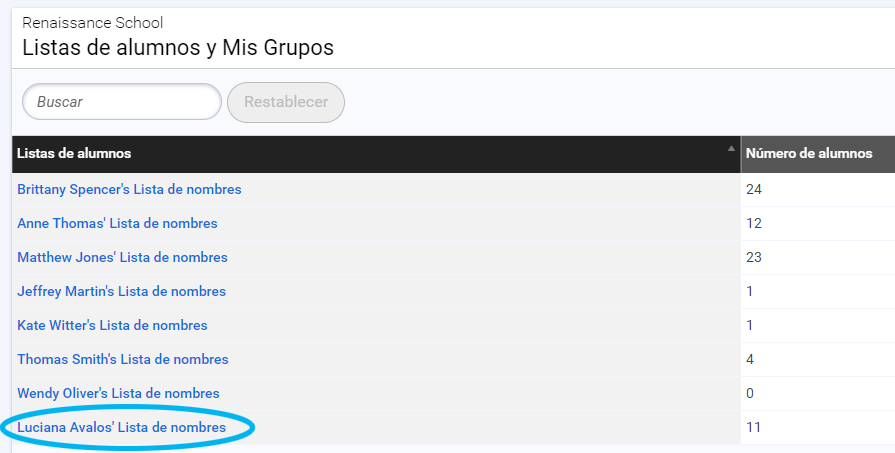 seleccione el nombre de la lista