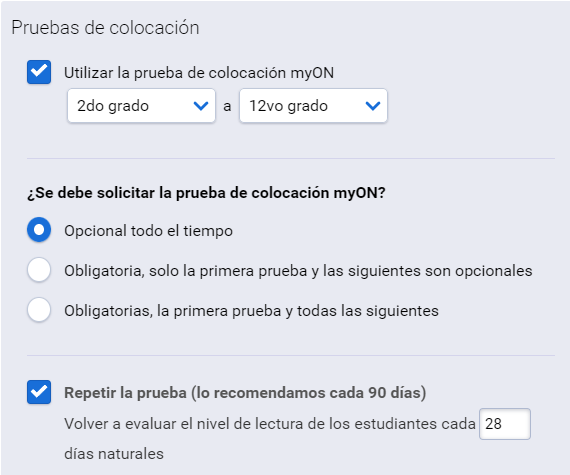 pruebas de colocación