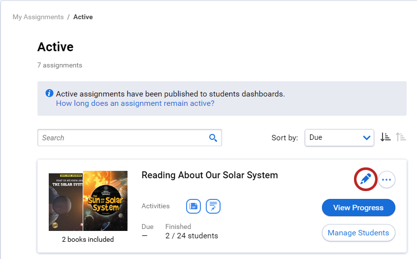 the pencil icon for an assignment