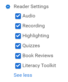 the Reader settings