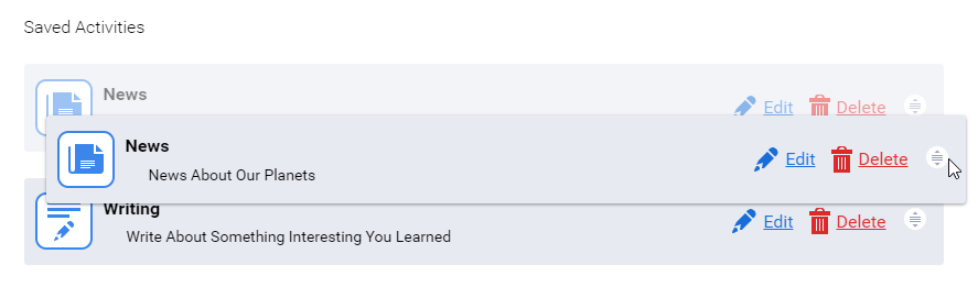 an example of an activity being moved to a new location in the list