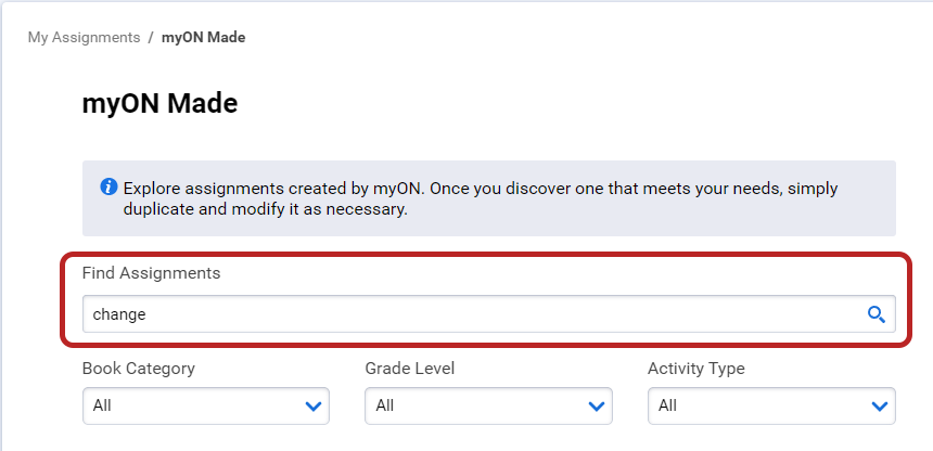 the Find assignments search field