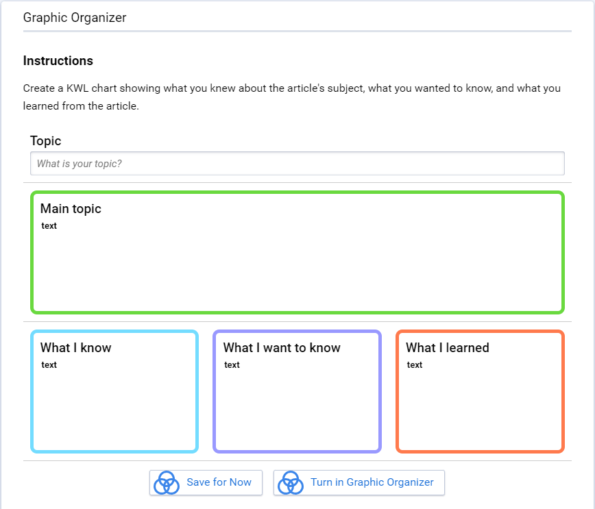a student's assigned KWL chart activity