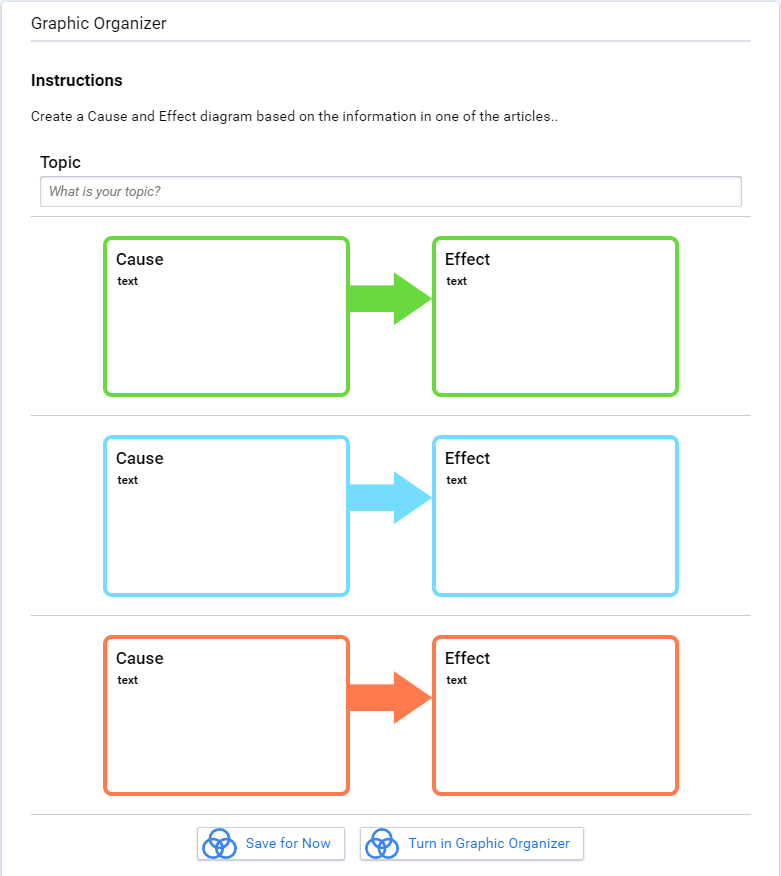 a student's assigned cause and effect activity